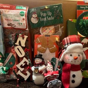 Various Christmas items and decorations.